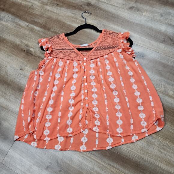 Miss me orange women's size medium embroidered cap sleeve top - Picture 5 of 9